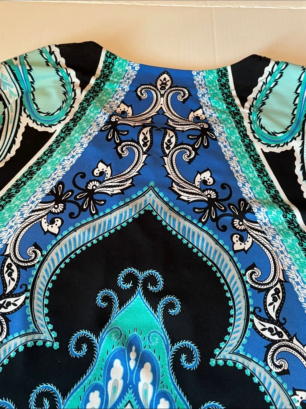 JM Collection Blue, Teal & Black Sequin V-Neck Blouse - Picture 7 of 9